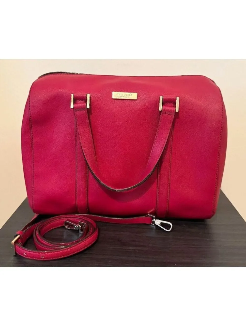 Kate Spade New York Bright Red Saffiano Leather Duffle Satchel